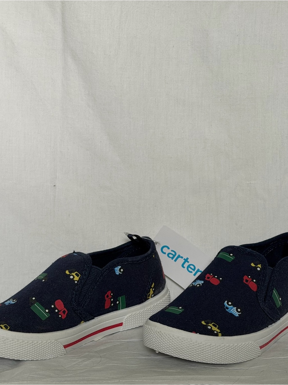 Carter's Navy Slip-On Toddler Sneakers with Colorful Car Pattern